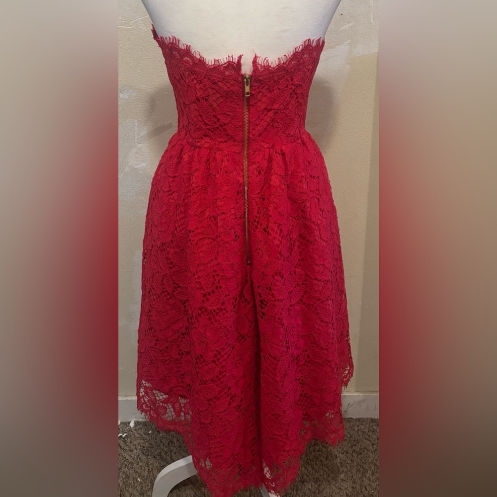 NBD Red Mini Lace Dress Strapless Size 4 - Picture 4 of 7